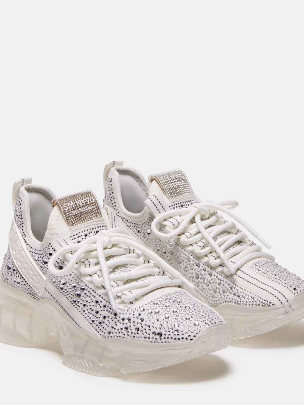 Steve Madden Women’s White Crystal-Embellished Maxima-R Sneaker $50 BNIB